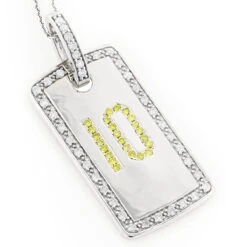14K White Gold White Yellow Diamond Number 10 Dog Tag Pendant 1.60