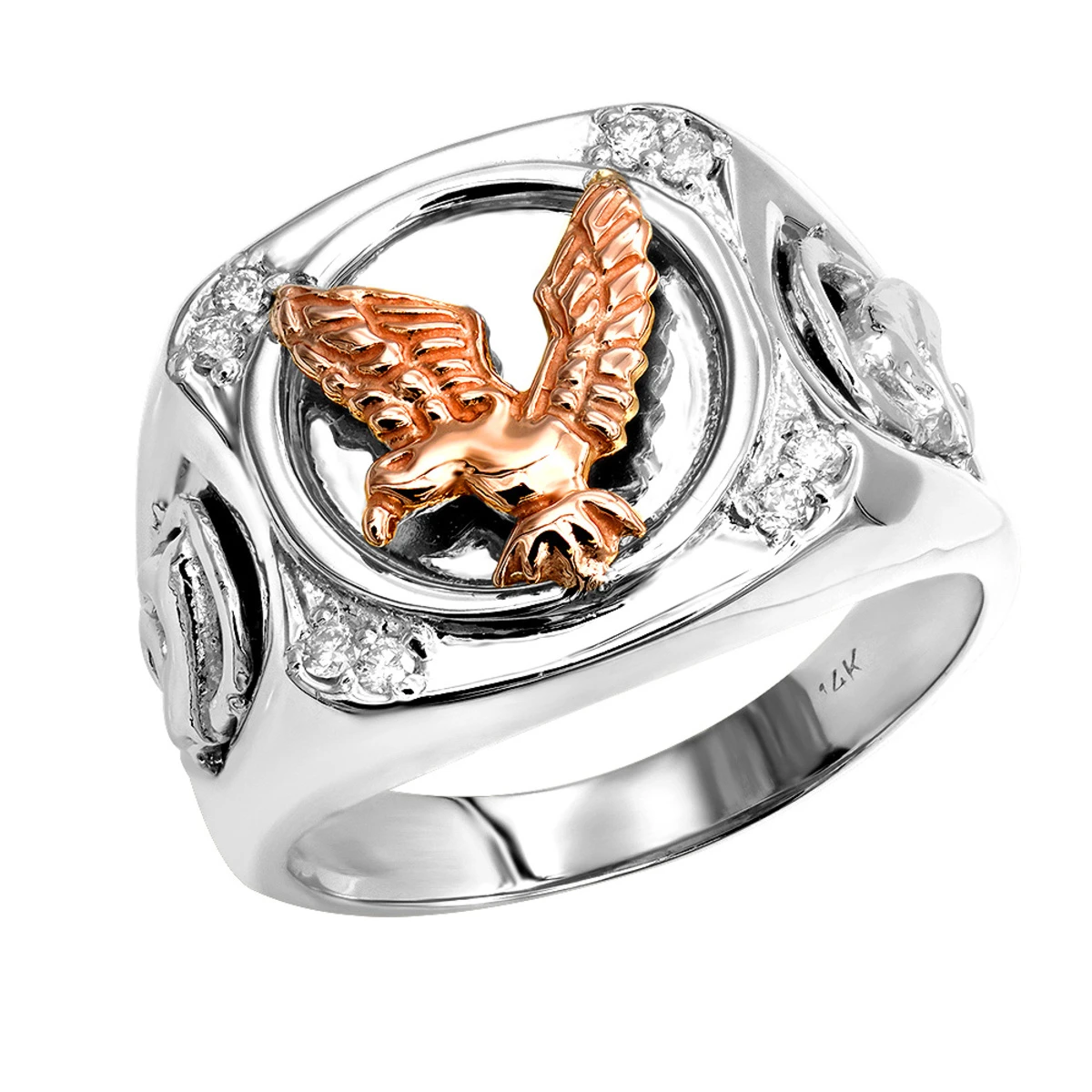 14K Yellow Gold Diamond Men's Eagle Ring 0.10 2 14K Yellow Gold Diamond Men's Eagle Ring 0.10 - Image 2