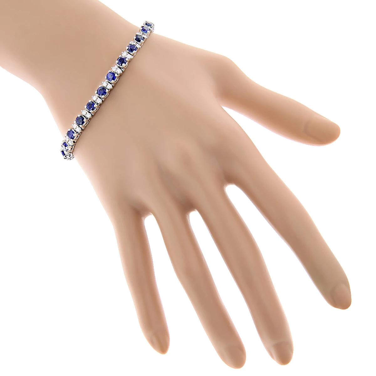 18K White Gold Blue Sapphire Diamond Tennis Bracelet For Women 3.76ct 2 18K White Gold Blue Sapphire Diamond Tennis Bracelet For Women 3.76ct - Image 2