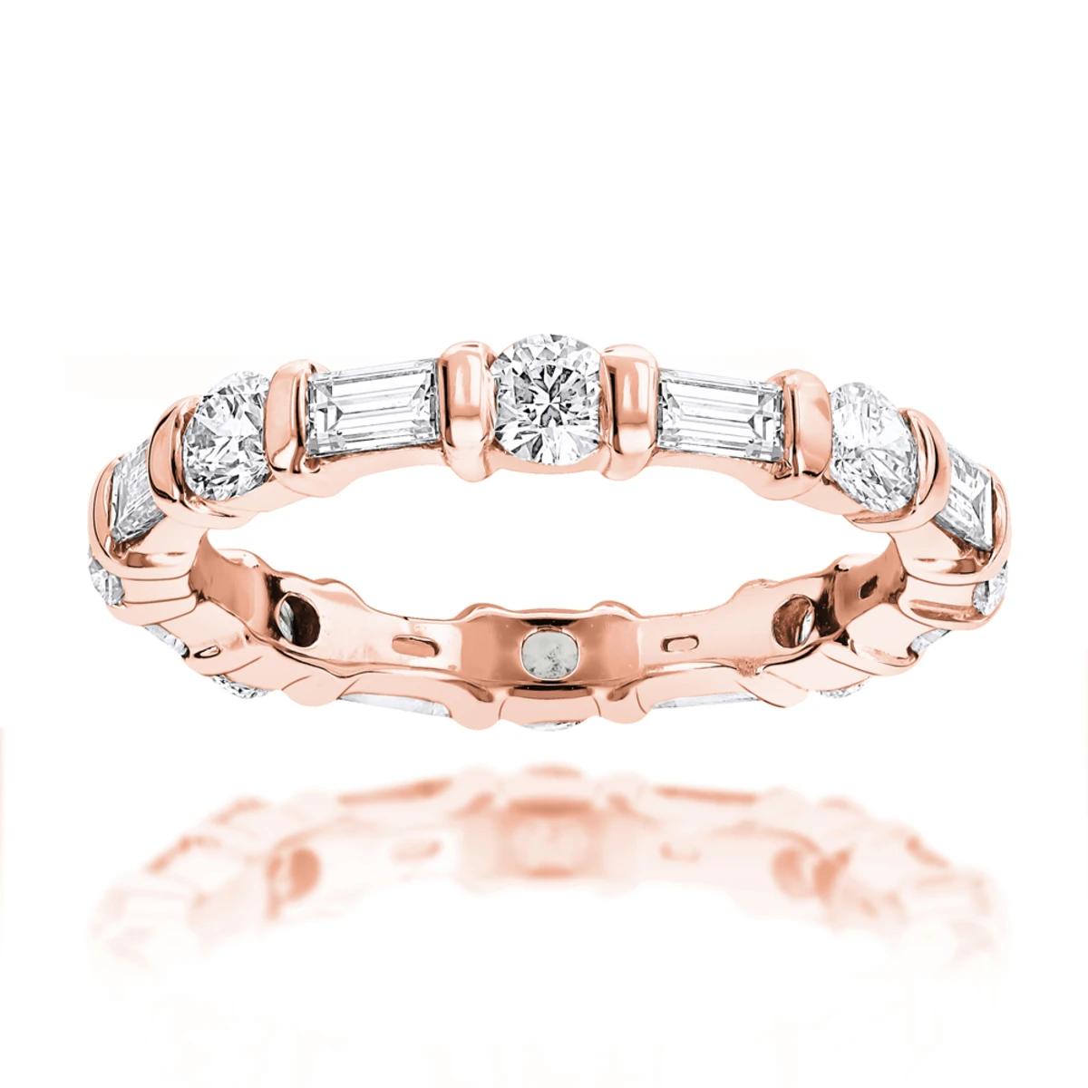 Thin 18K White Gold Eternity Band Round Baguette Diamonds 2.05ct 3 Thin 18K White Gold Eternity Band Round Baguette Diamonds 2.05ct - Image 3