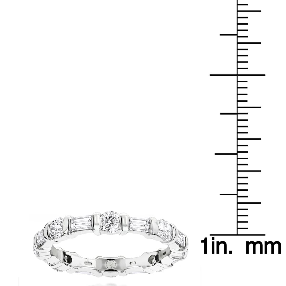 Thin 18K White Gold Eternity Band Round Baguette Diamonds 2.05ct 5 Thin 18K White Gold Eternity Band Round Baguette Diamonds 2.05ct - Image 5