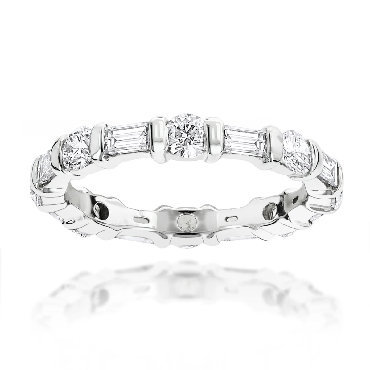 Thin 18K White Gold Eternity Band Round Baguette Diamonds 2.05ct 1 Thin 18K White Gold Eternity Band Round Baguette Diamonds 2.05ct