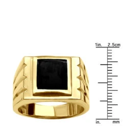 18K Yellow Gold Men's Black Onyx Ring 14.4mm -Urban Jewels Shop 18k gold mens black onyx ring p 31960 ruler