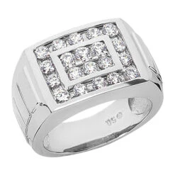 18K White Gold Men's Diamond Ring 0.78ct 13.1mm