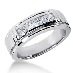 18K White Gold Men's Diamond Wedding Ring 0.85ct