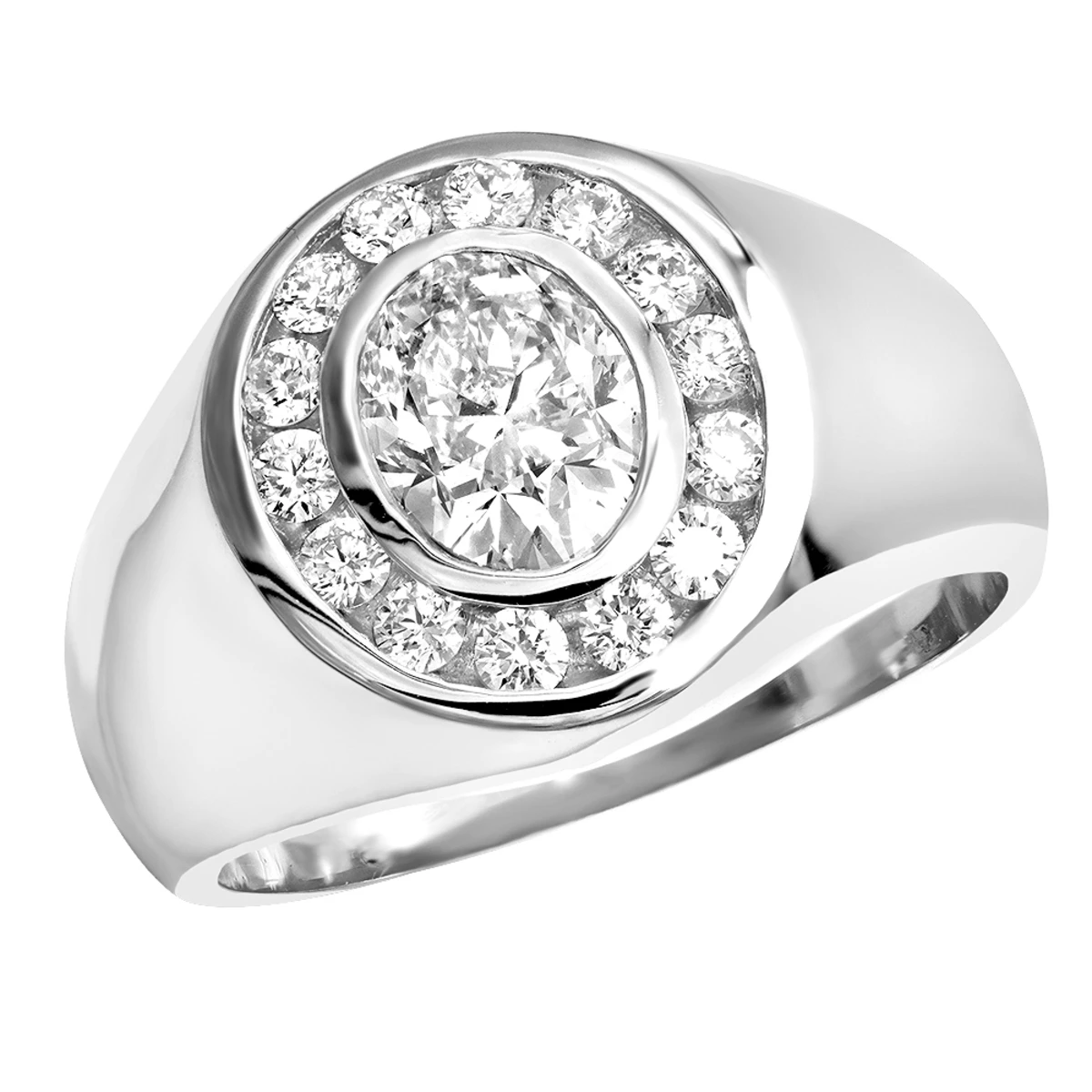 G VS Round & Oval Diamond Engagement Ring For Men 18K White Gold 2.06 Carats 1 G VS Round & Oval Diamond Engagement Ring For Men 18K White Gold 2.06 Carats