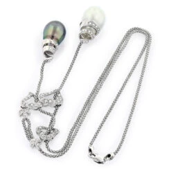 18K White Gold Pearl And Diamond Necklace Hearts 0.84ct -Urban Jewels Shop 18k gold pearl and diamond necklace hearts 084ct p 5782 backwh