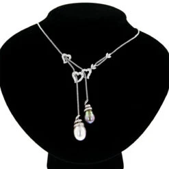 18K White Gold Pearl And Diamond Necklace Hearts 0.84ct -Urban Jewels Shop 18k gold pearl and diamond necklace hearts 084ct p 5782 bodwh