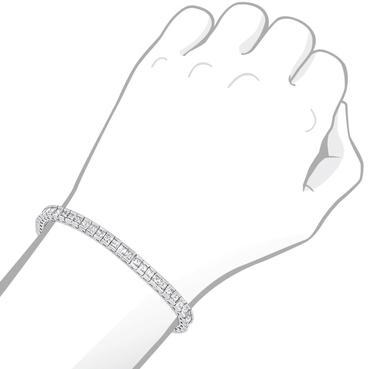 18K White Gold Princess Cut Diamond Women's Tennis Bracelet 12.62ct 7 18K White Gold Princess Cut Diamond Women's Tennis Bracelet 12.62ct - Image 7