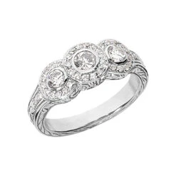18K White Gold Round Diamond Ladies Ring 0.84ct 4.2mm