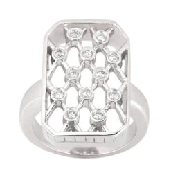 18K White Gold Round Diamond Right Hand Ladies Ring 0.18ct