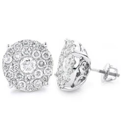 18K White Gold Round Diamond Stud Earrings 4ct Oversized Cluster Earrings