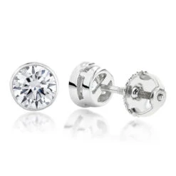 18K White Gold Solitaire Round Diamond Bezel Stud Earrings 0.5ct