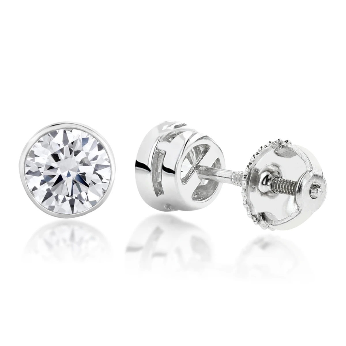 18K White Gold Solitaire Round Diamond Bezel Stud Earrings 0.5ct 1 18K White Gold Solitaire Round Diamond Bezel Stud Earrings 0.5ct