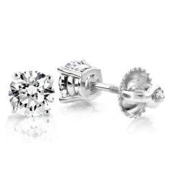 18K White Gold Solitaire Round Diamond Stud Earrings 0.50ct