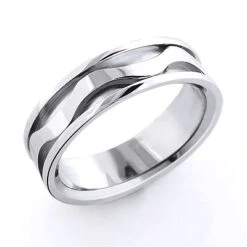 18K White Gold Wave Wedding Band For Men