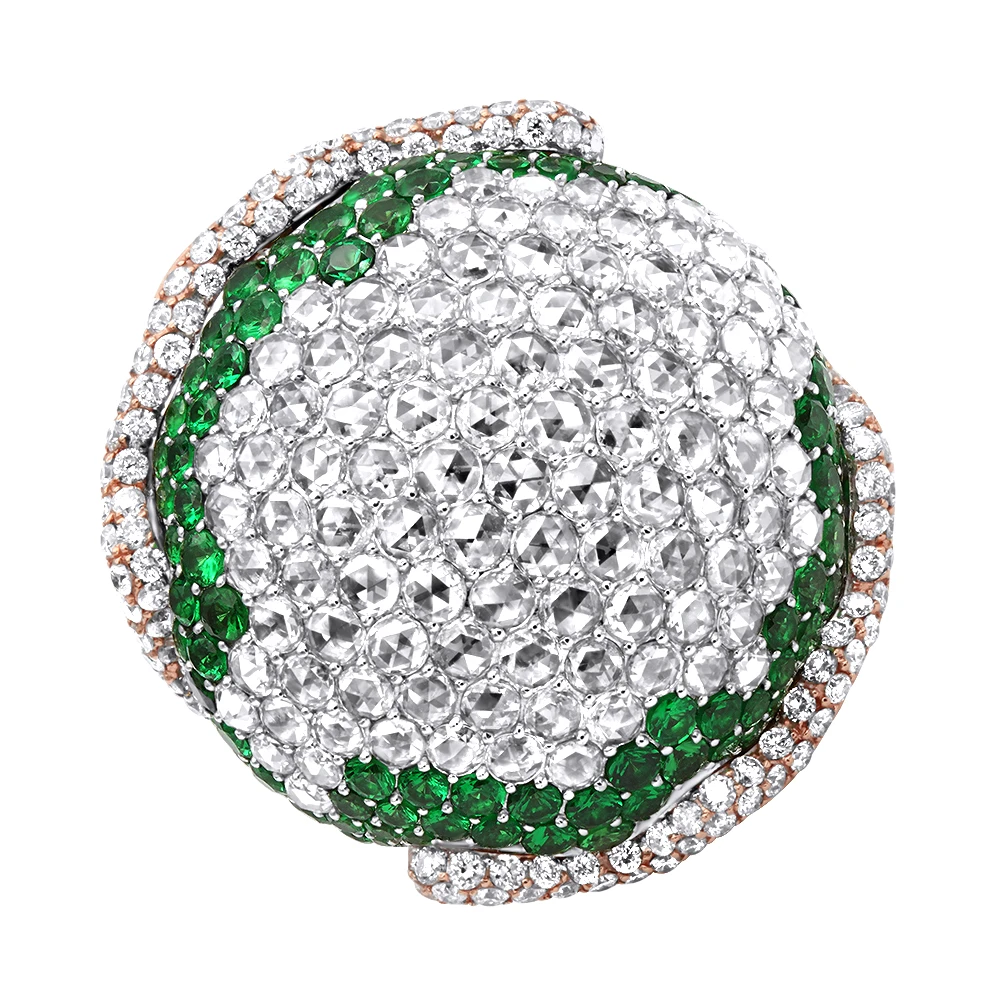 18K Yellow Gold Womens Statement Ring Unique 11 Carat Diamond Emerald Ladies Ring 3 18K Yellow Gold Womens Statement Ring Unique 11 Carat Diamond Emerald Ladies Ring - Image 3
