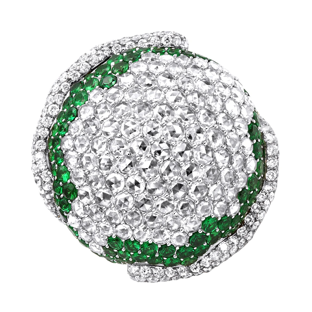 18K Yellow Gold Womens Statement Ring Unique 11 Carat Diamond Emerald Ladies Ring 2 18K Yellow Gold Womens Statement Ring Unique 11 Carat Diamond Emerald Ladies Ring - Image 2