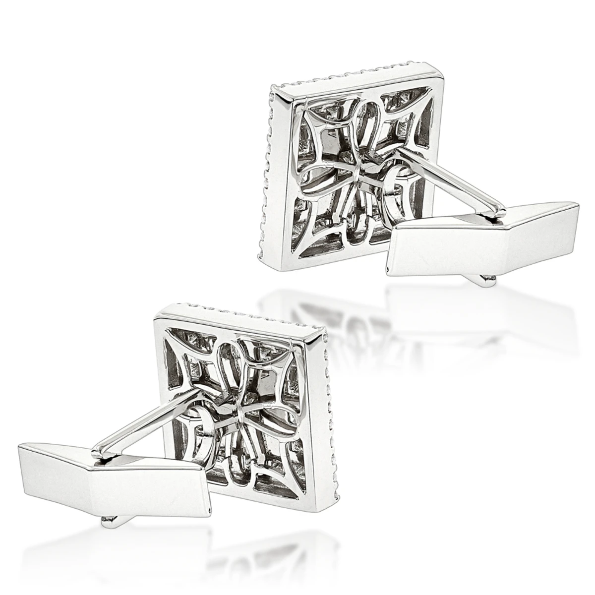 18K White Gold Round & Princess Diamond Designer Cufflinks 4.59ct 4 18K White Gold Round & Princess Diamond Designer Cufflinks 4.59ct - Image 4