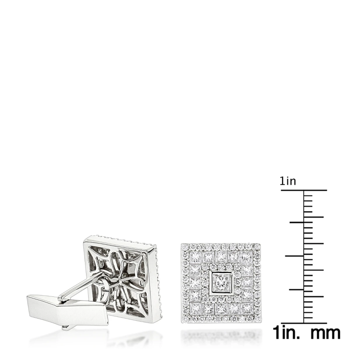 18K White Gold Round & Princess Diamond Designer Cufflinks 4.59ct 5 18K White Gold Round & Princess Diamond Designer Cufflinks 4.59ct - Image 5