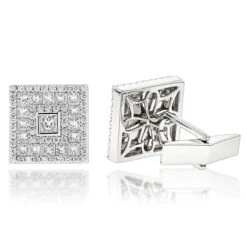 18K White Gold Round & Princess Diamond Designer Cufflinks 4.59ct