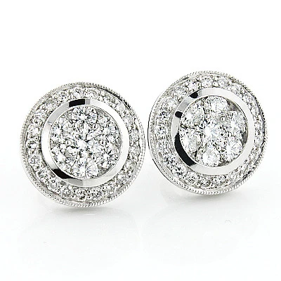2 Carat Designer Diamond Cluster Earrings Studs 14K White Gold 1 2 Carat Designer Diamond Cluster Earrings Studs 14K White Gold