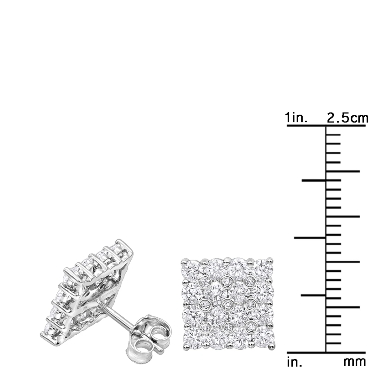 2 Carat Luxurman Square Shape Round Diamond Earrings Studs 14K White Gold 6 2 Carat Luxurman Square Shape Round Diamond Earrings Studs 14K White Gold - Image 6