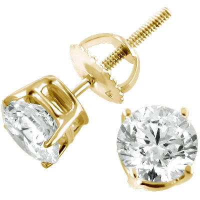 2 Carat Round Diamond Stud Earrings 14K Yellow Gold 1 2 Carat Round Diamond Stud Earrings 14K Yellow Gold