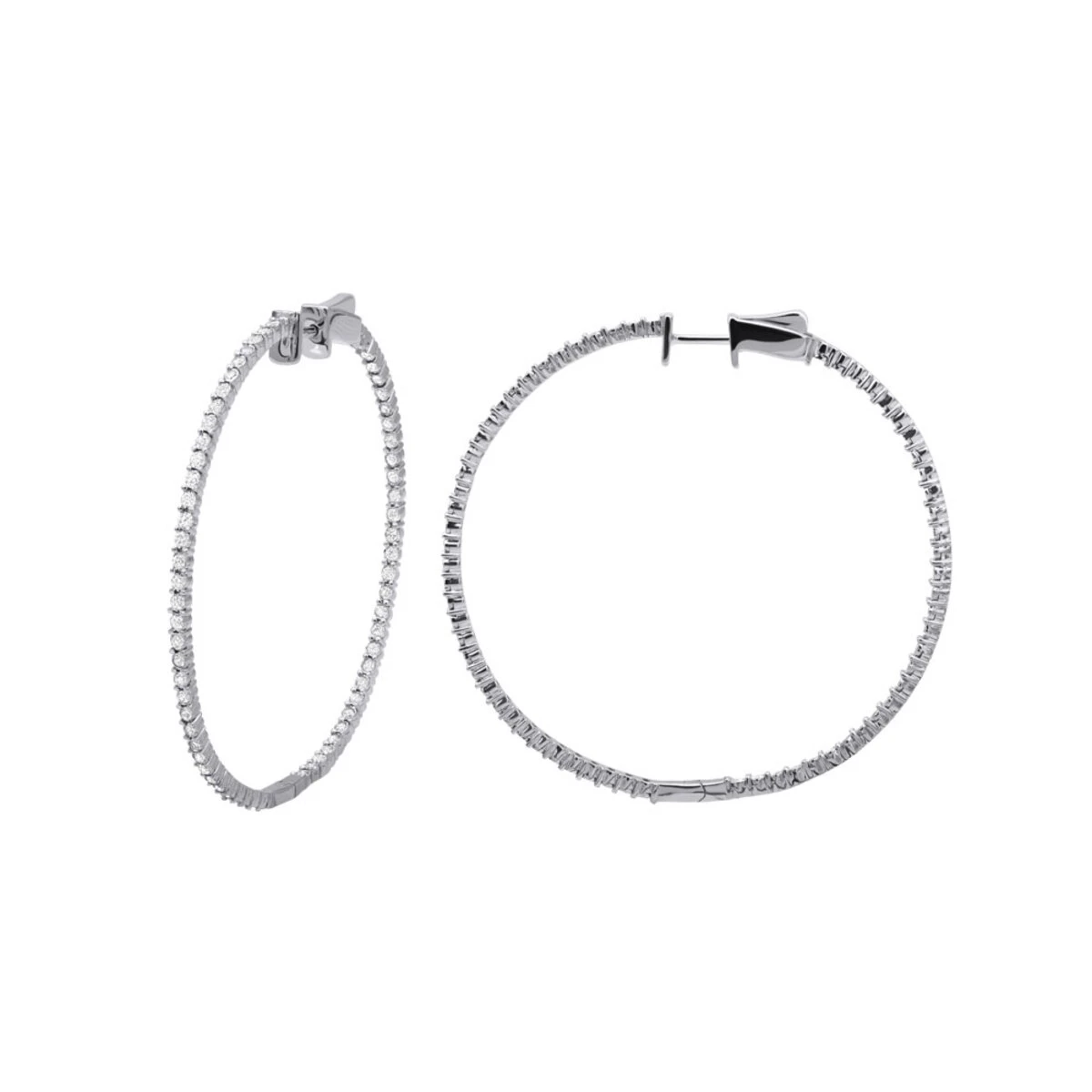 2 Inch Diamond Hoop Earrings 1ct 14K Yellow Gold Inside Out Hoops 2 2 Inch Diamond Hoop Earrings 1ct 14K Yellow Gold Inside Out Hoops - Image 2