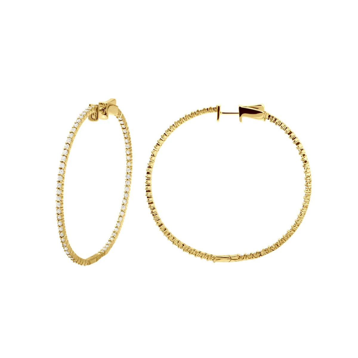 2 Inch Diamond Hoop Earrings 1ct 14K Yellow Gold Inside Out Hoops 1 2 Inch Diamond Hoop Earrings 1ct 14K Yellow Gold Inside Out Hoops