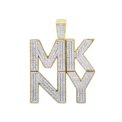 2 Inch Men's Custom Diamond Pendant 14K Yellow Gold 4 Letter Initials 3 Carats