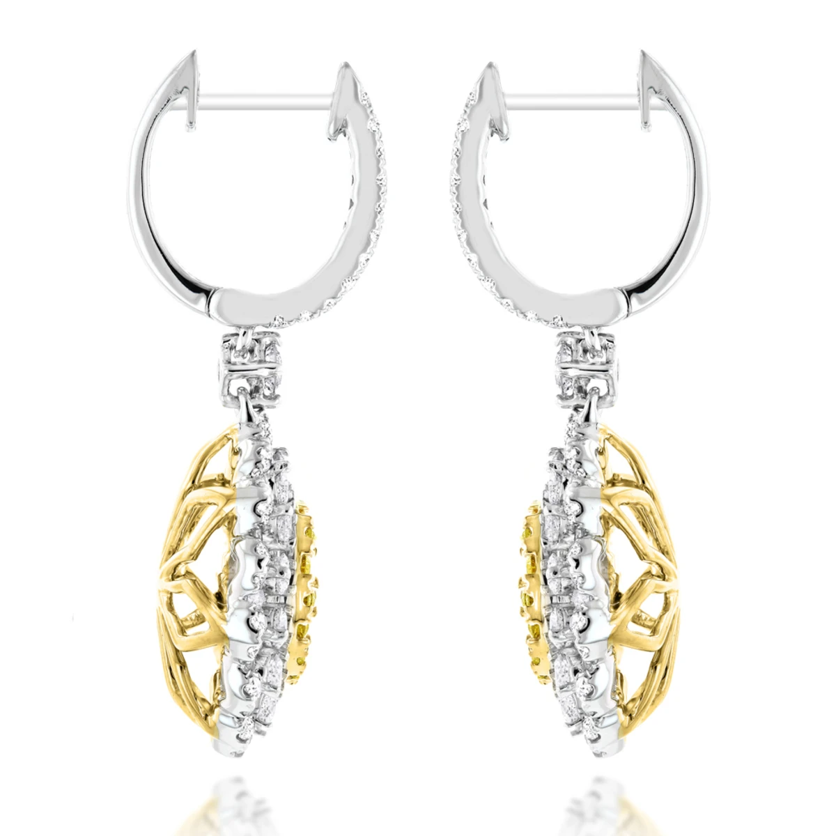 3 Carat 14K White Gold White Yellow Diamond Flower Earrings For Women By Luxurman 4 3 Carat 14K White Gold White Yellow Diamond Flower Earrings For Women By Luxurman - Image 4