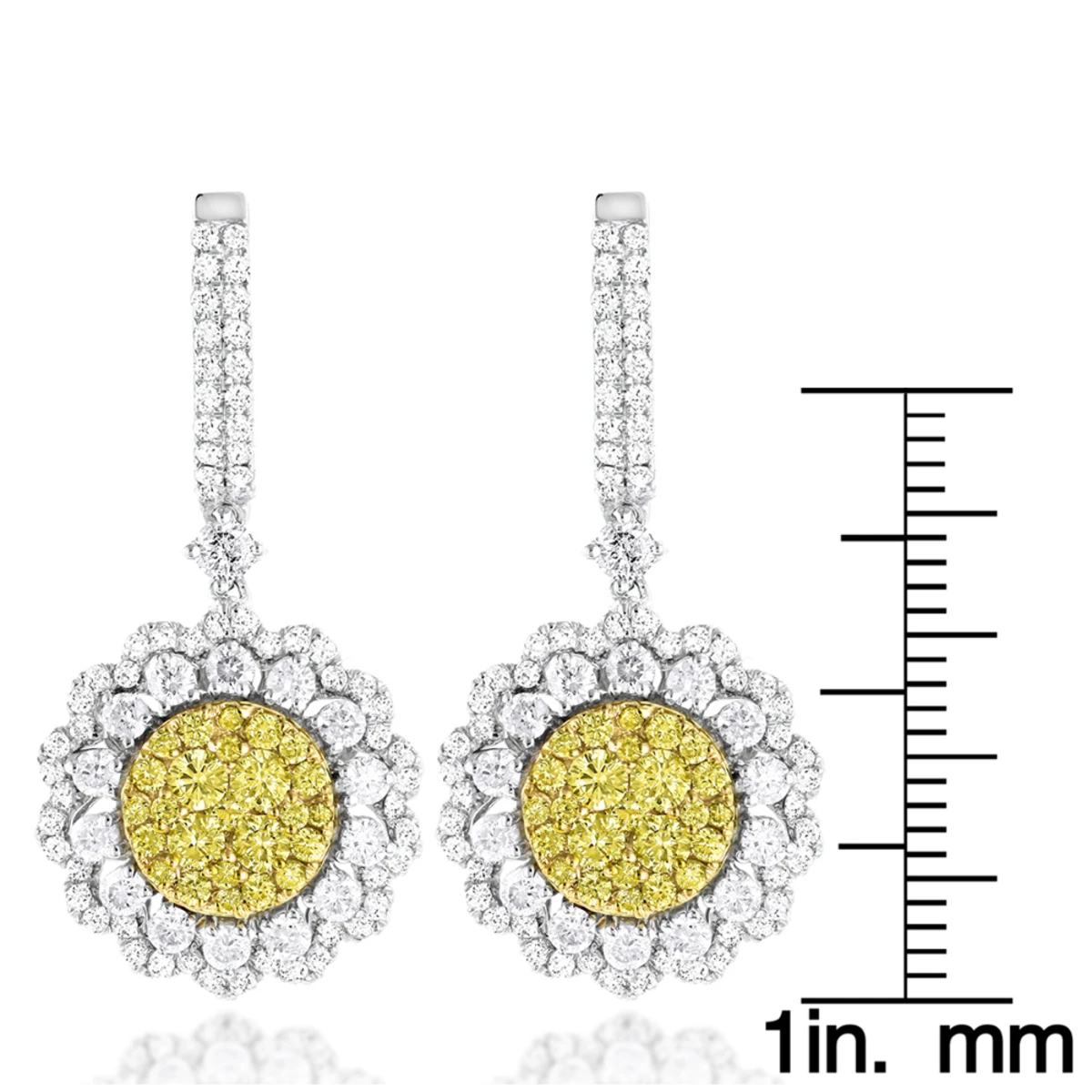 3 Carat 14K White Gold White Yellow Diamond Flower Earrings For Women By Luxurman 6 3 Carat 14K White Gold White Yellow Diamond Flower Earrings For Women By Luxurman - Image 6