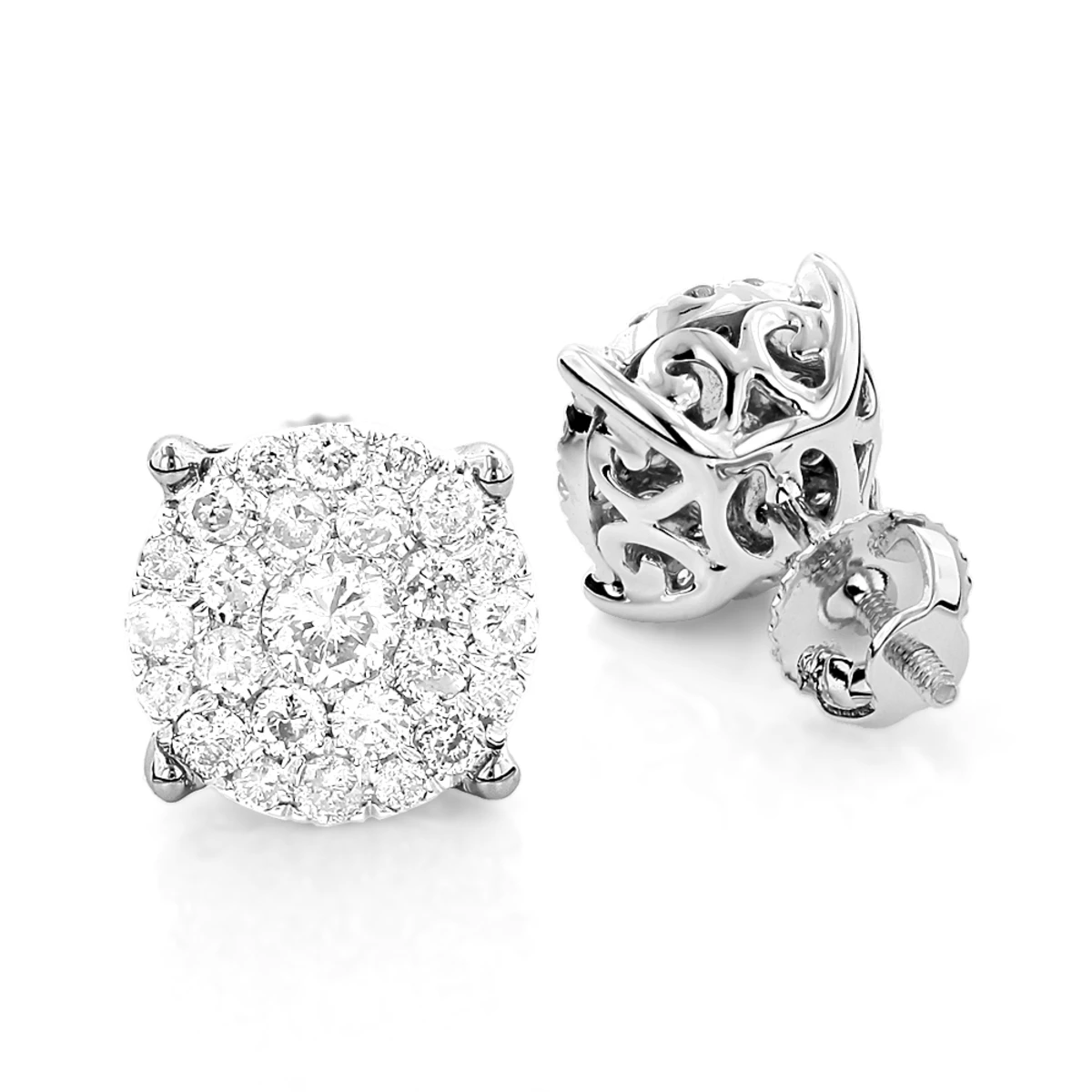 3 Carat Look Round Diamond Cluster Earrings Studs 1.21ct 18K White Gold 2 3 Carat Look Round Diamond Cluster Earrings Studs 1.21ct 18K White Gold - Image 2