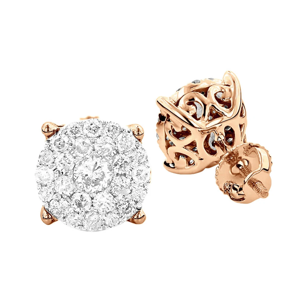 3 Carat Look Round Diamond Cluster Earrings Studs 1.21ct 18K White Gold 5 3 Carat Look Round Diamond Cluster Earrings Studs 1.21ct 18K White Gold - Image 5