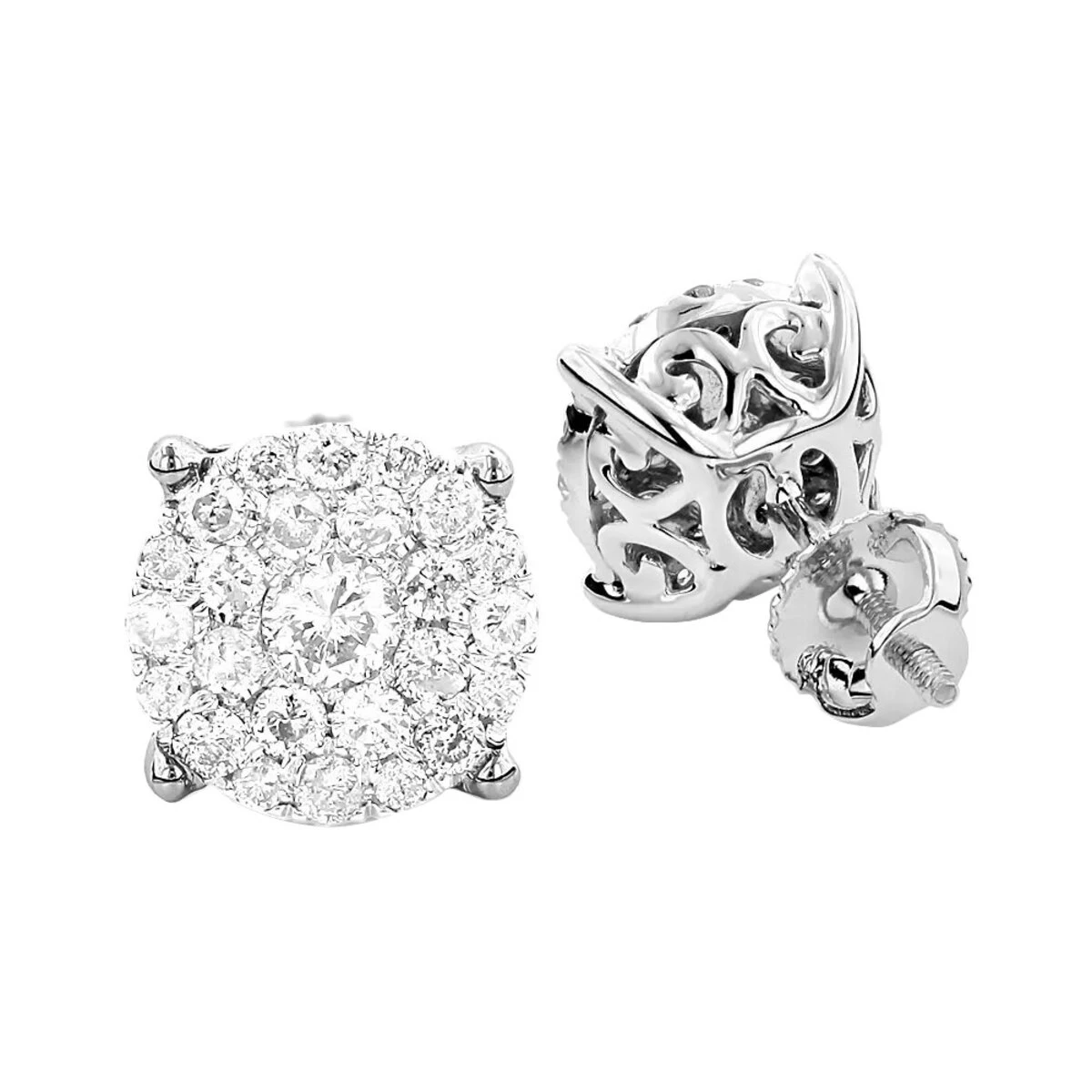 3 Carat Look Round Diamond Cluster Earrings Studs 1.21ct 18K White Gold 1 3 Carat Look Round Diamond Cluster Earrings Studs 1.21ct 18K White Gold