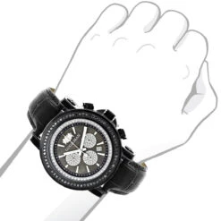 3ct Large Men's Black Diamond Watch MOP Dial W Chronograph Luxurman Escalade -Urban Jewels Shop 3ct large mens black diamond watch mop dial w chronograph luxurman escalade bod