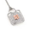 Real White & 10K White/Rose Gold Ladies Diamond Lock Pendant Necklace 0.3ct