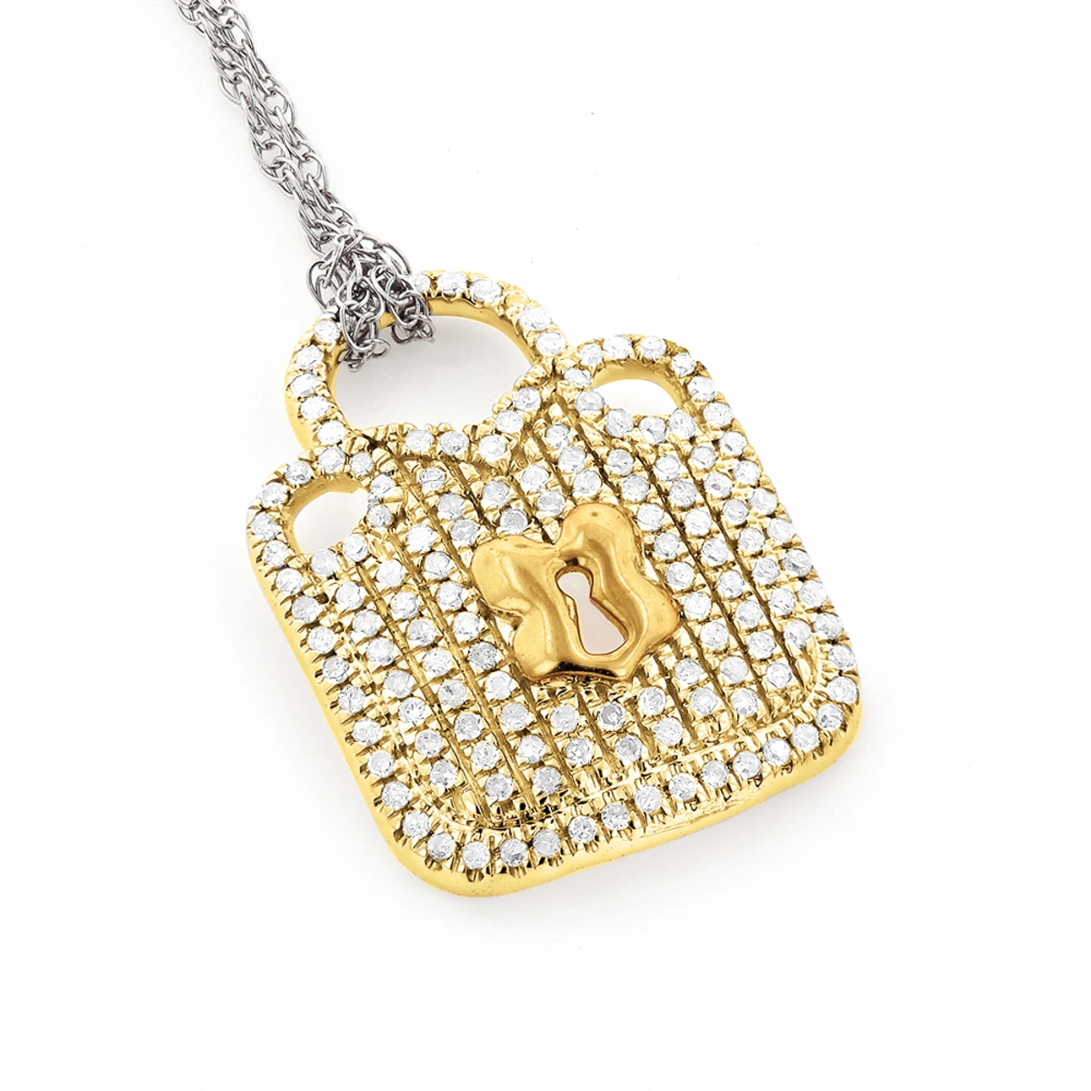 Real White & 10K White/Rose Gold Ladies Diamond Lock Pendant Necklace 0.3ct 2 Real White & 10K White/Rose Gold Ladies Diamond Lock Pendant Necklace 0.3ct - Image 2