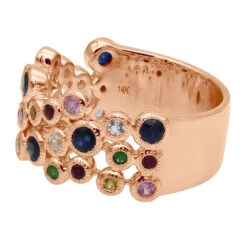14K Yellow Gold Gemstone Cocktail Ring For Women With Sapphires Rubies Tsavorites -Urban Jewels Shop 407115 back rose