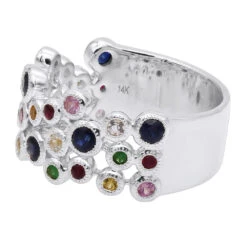 14K Yellow Gold Gemstone Cocktail Ring For Women With Sapphires Rubies Tsavorites -Urban Jewels Shop 407115 back white