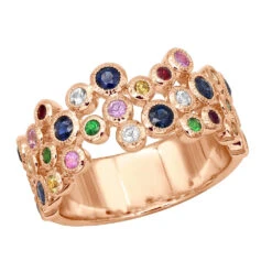 14K Yellow Gold Gemstone Cocktail Ring For Women With Sapphires Rubies Tsavorites -Urban Jewels Shop 407115 rose