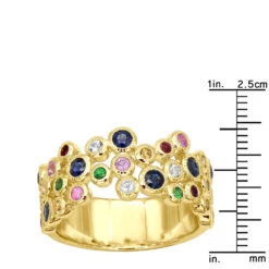 14K Yellow Gold Gemstone Cocktail Ring For Women With Sapphires Rubies Tsavorites -Urban Jewels Shop 407115 ruler yellow