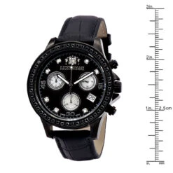 Luxurman Liberty Men's Diamond Watch Black Leather Band 44mm Bezel 2ct Swiss -Urban Jewels Shop 44mm black diamonds bezel watch for men luxurman liberty leather band 2ct 967136l ruler