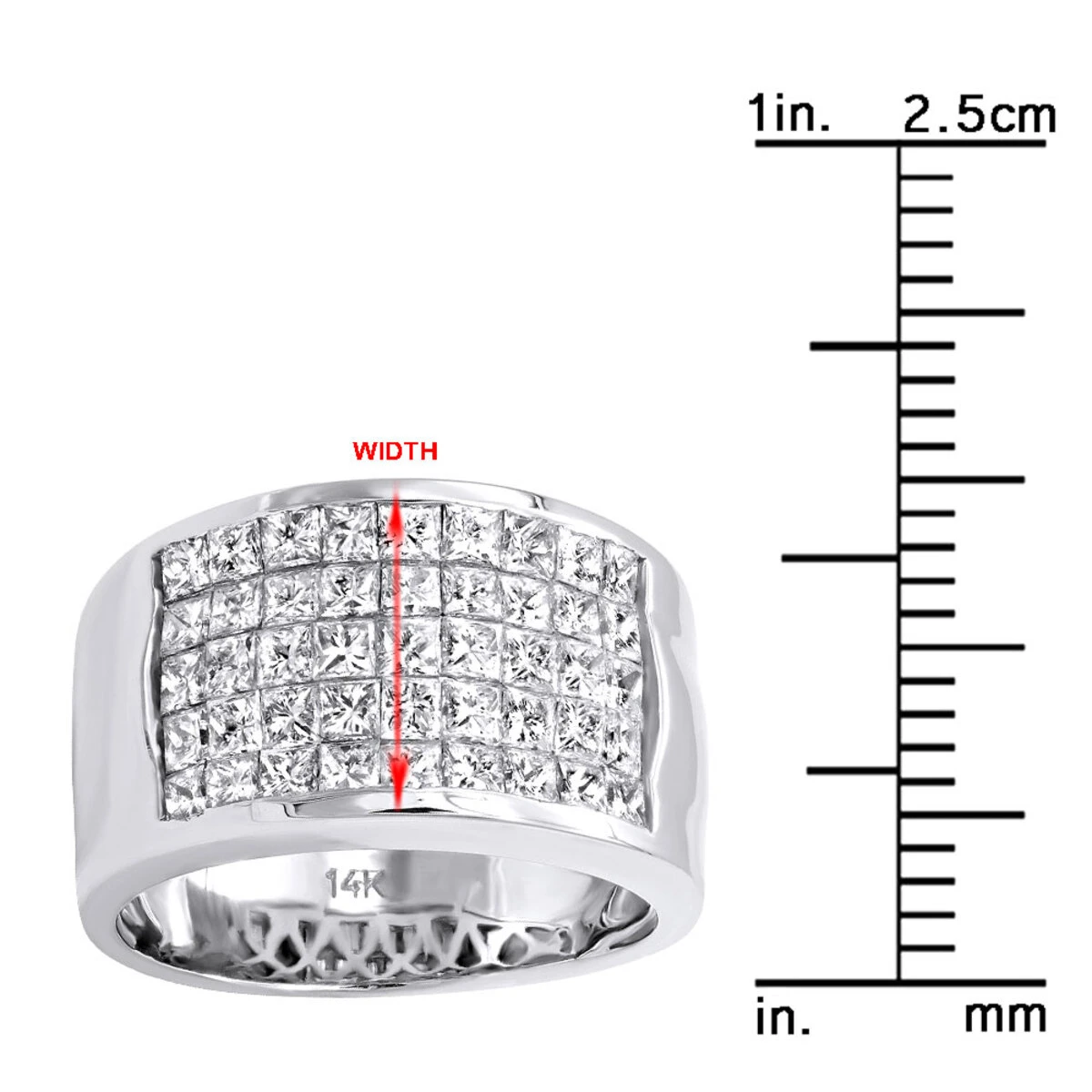 5 Row Princess Cut Diamond Ring 2.52ct 14K White Gold Wedding Band 8 5 Row Princess Cut Diamond Ring 2.52ct 14K White Gold Wedding Band - Image 8