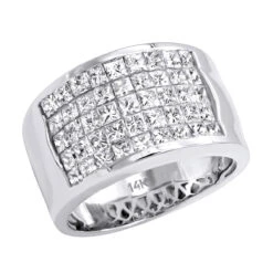 5 Row Princess Cut Diamond Ring 2.52ct 14K White Gold Wedding Band