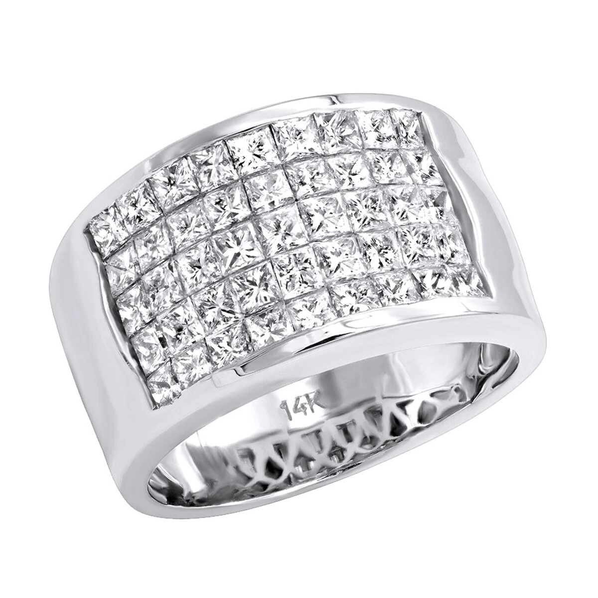 5 Row Princess Cut Diamond Ring 2.52ct 14K White Gold Wedding Band 1 5 Row Princess Cut Diamond Ring 2.52ct 14K White Gold Wedding Band