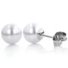 6-6.5mm 14K White Gold White Fresh Water Pearl Stud Earrings