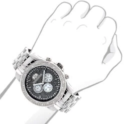 Large 46mm Affordable Real Diamond Watch For Men Luxurman Raptor 0.25ct Steel Band -Urban Jewels Shop affordable real diamond watch for men luxurman raptor 025ct steel band 46mm 968215 bod