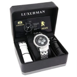 Large 46mm Affordable Real Diamond Watch For Men Luxurman Raptor 0.25ct Steel Band -Urban Jewels Shop affordable real diamond watch for men luxurman raptor 025ct steel band 46mm 968215 box
